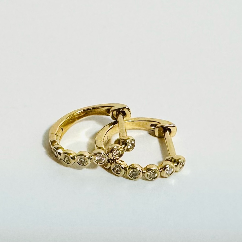 Petite 14K Gold Diamond Bezel Huggie Earrings